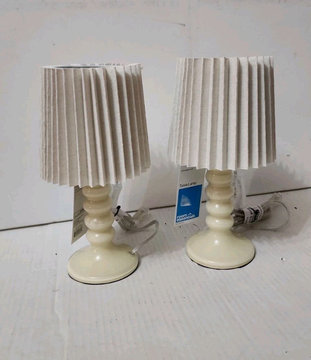 NWT Set 2 Room Essentials Cream Lamps Cottagecore Pleated Boho Discontinued 12"